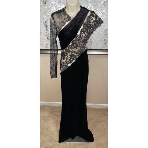 BRONX AND BANCO Cobra One Shoulder Long Sleeve Lace Asymmetric Maxi Gown Sz S - Picture 3 of 10